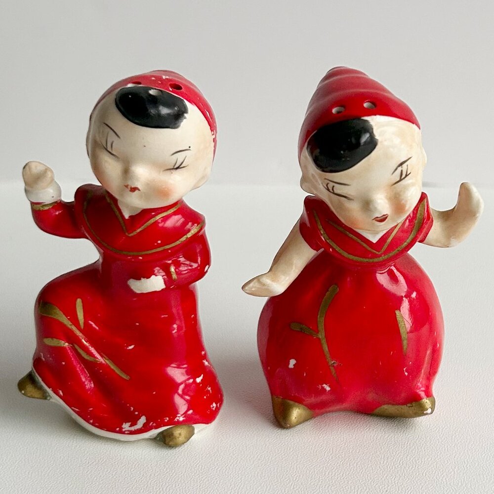 Vintage Asian Oriental Girls Salt & Pepper Shakers Japan